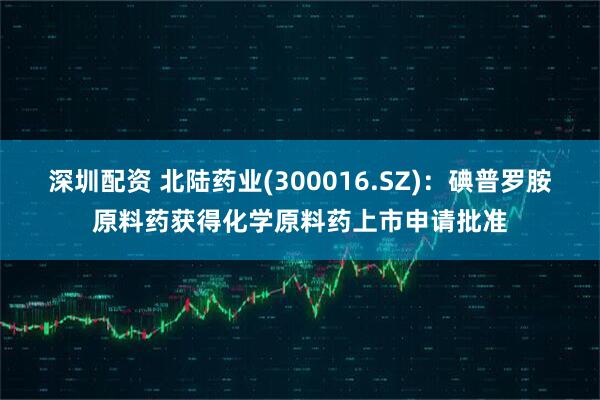 深圳配资 北陆药业(300016.SZ)：碘普罗胺原料药获得化学原料药上市申请批准